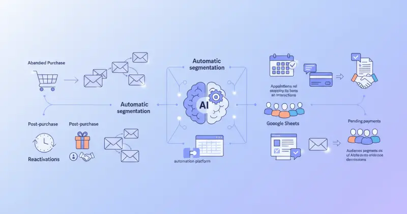 dashboard showing automated email marketing sequences and customer segmentation for automatización para pequeñas empresas