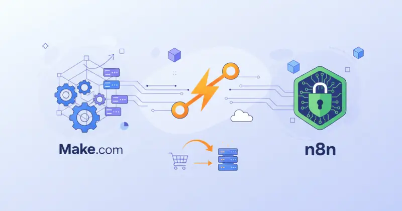 comparative table showing Make.com, Zapier, and n8n features for automatización para pequeñas empresas with ratings and pricing