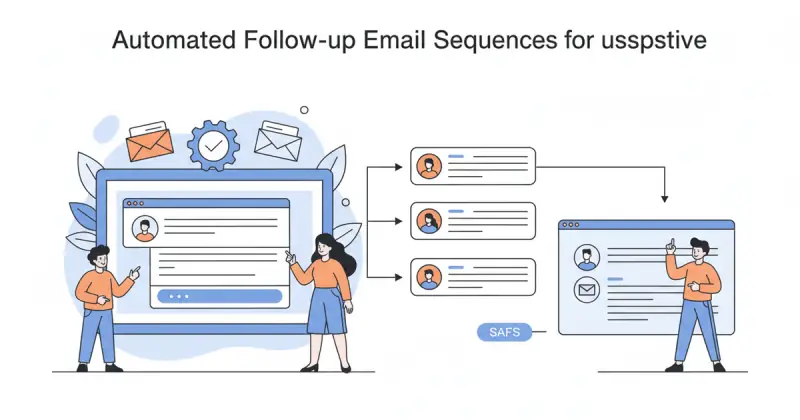 business professional setting up automated email follow-up sequences on a laptop to improve lead response rates