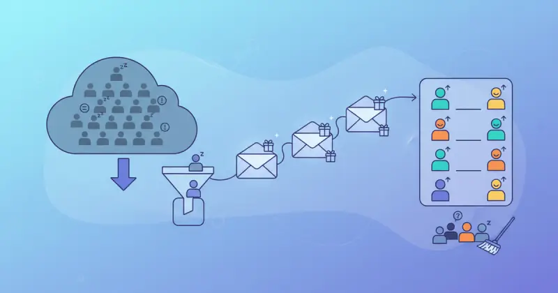 Diagrama de flujo mostrando automatizar envío de correos electrónicos empresariales para reactivar contactos inactivos en una base de datos