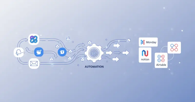 digital workspace showing integration of communication apps with project management tools for automatic task creation