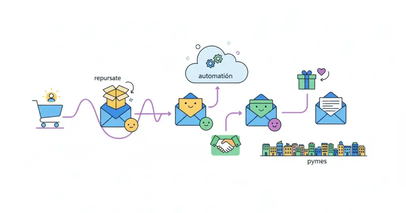 digital illustration of automated email sequences helping small business customer follow-up with personalized messages
