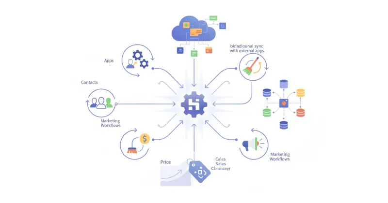 dashboard interface showcasing HubSpot Operations Hub with automated workflows and CRM data synchronization for herramientas de automatización empresarial