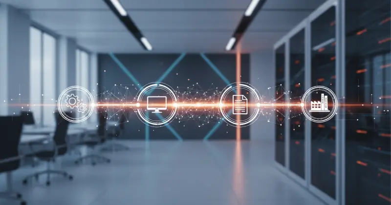 digital workflow illustrating automatización de procesos empresariales connecting multiple tasks seamlessly