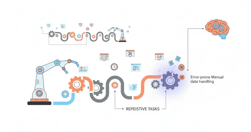 business professional analyzing workflow charts to identify processes for automatización empresarial sin código
