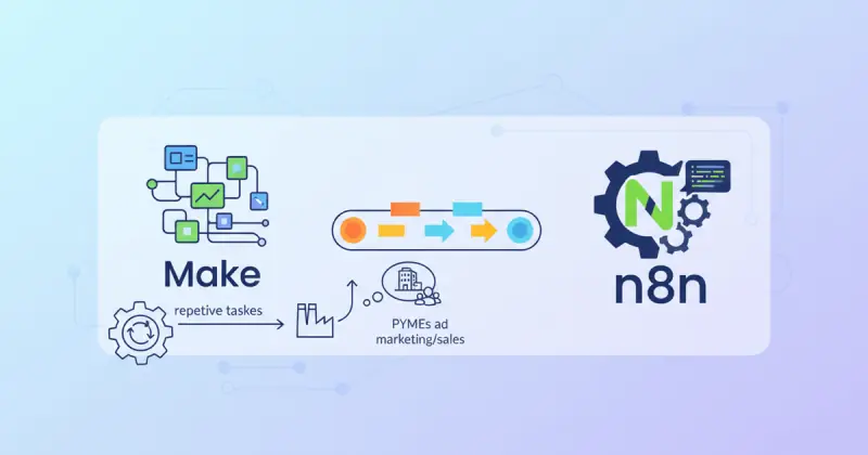 three distinct automation platforms represented by interconnected icons symbolizing automatización de tareas repetitivas