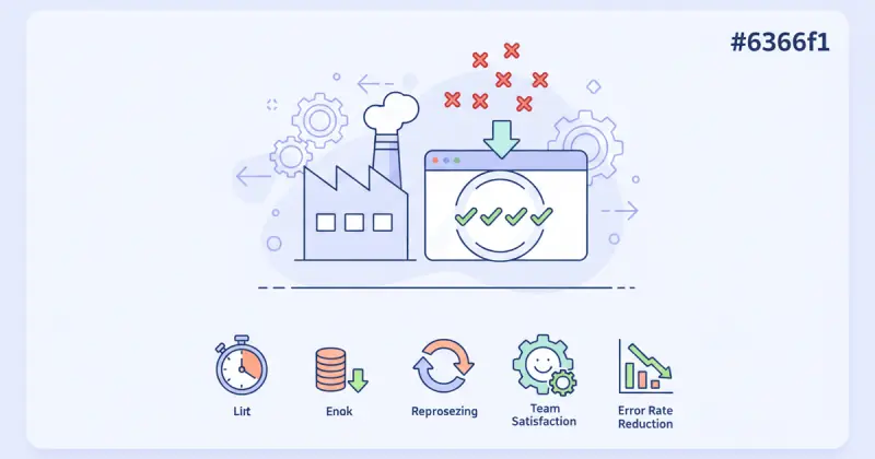 dashboard displaying KPIs tracking error rate, detection time, cost per error, rework percentage, and team satisfaction to reducir errores en procesos de negocio