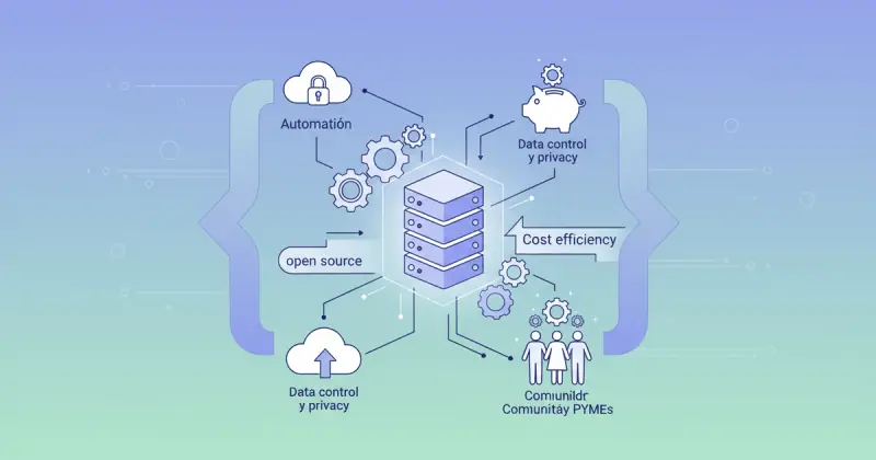 interface of an open source automatización low-code para PYMEs platform showing workflow automation setup on a self-hosted server