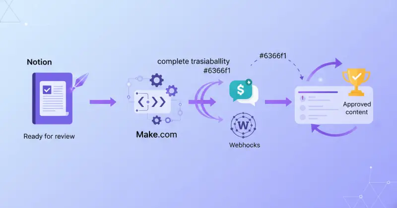 automated content approval workflow integrating Notion, Slack, and webhooks for personalized automations