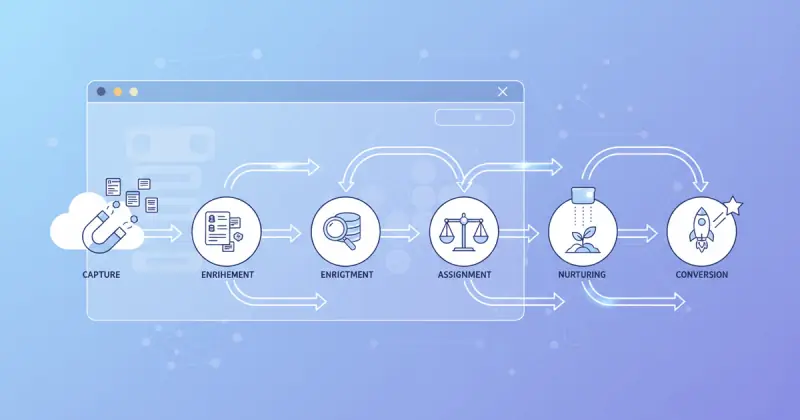 digital dashboard showing automated lead management process with SaaS tools and CRM integration