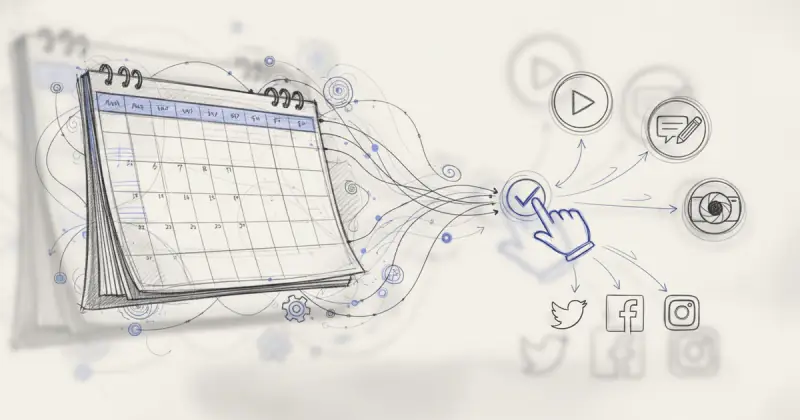 digital dashboard showing a centralized calendar with automated social media posts scheduled across three platforms illustrating automatización SaaS