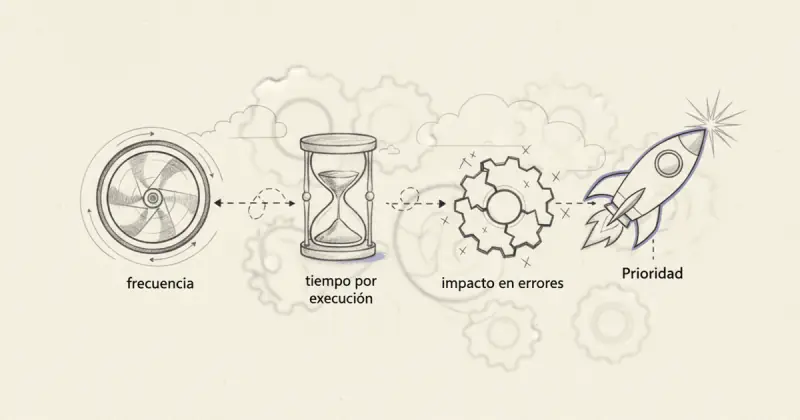 diagram showing a formula to calculate task priority for automatización SaaS using frequency, time, and error rate