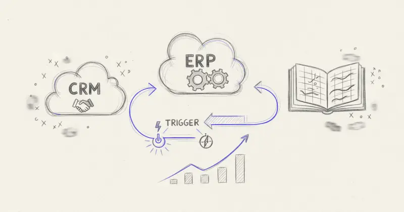 Interfaz digital con CRM, ERP y hojas de cálculo conectados: automatización personalizada para operaciones