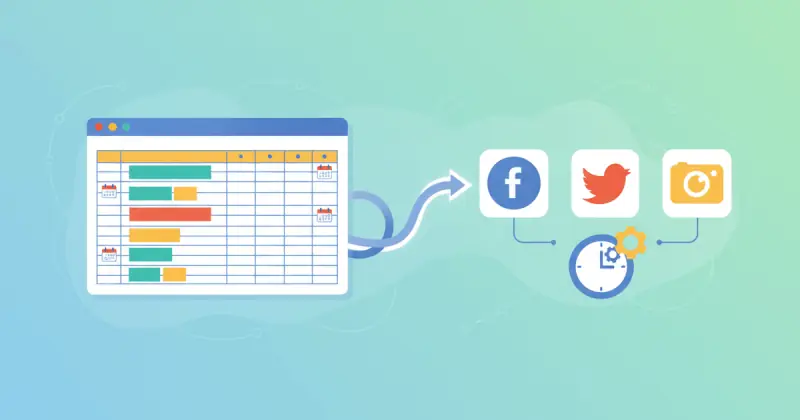 digital dashboard showing scheduled social media posts from a spreadsheet for automatización para startups