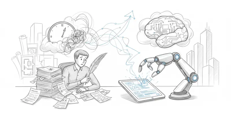 AI-powered software extracting and processing data from invoices and contracts illustrating automatizaciones a medida para negocios
