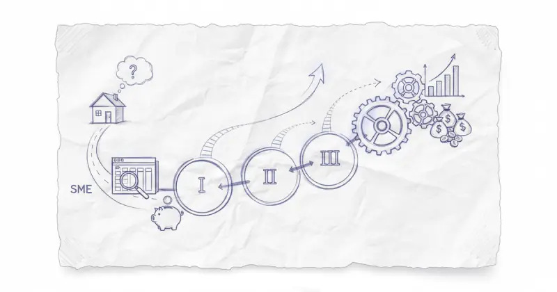 digital roadmap illustrating phased automation de operaciones en PYMEs with budget constraints and incremental growth