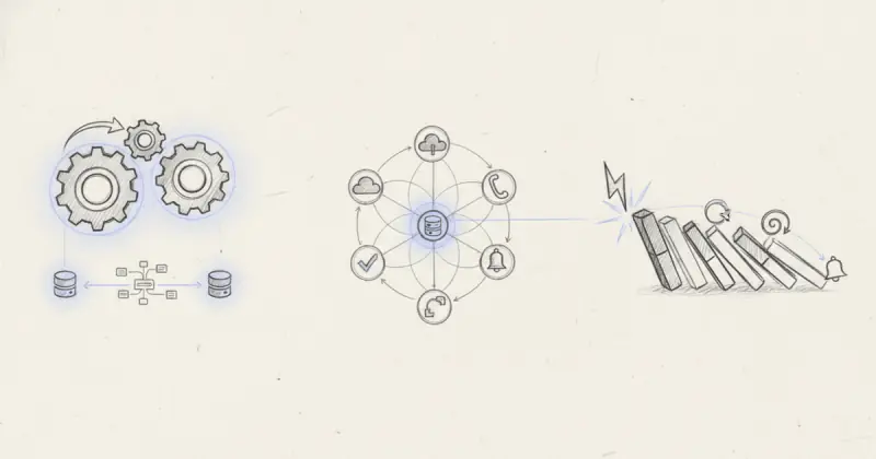 Abstract digital illustration showing interconnected data nodes representing cómo automatizar el traspaso de datos entre aplicaciones