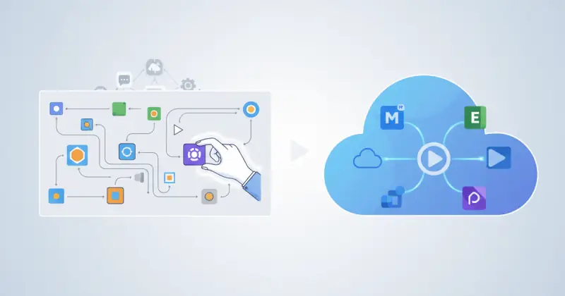 Visual comparison of Make and Power Automate interfaces connecting multiple apps for small business automation
