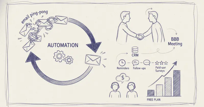 Dashboard interface of software para automatizar procesos de ventas B2B showing automated meeting scheduling and CRM integration features