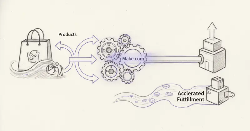 digital workflow connecting Shopify to ERP system automating order processing for mejores automatizaciones para ecommerce 2026