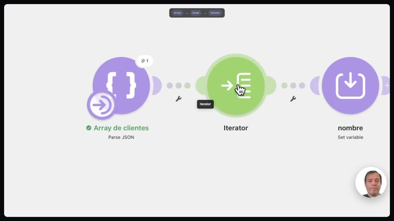 Abrir el panel de mapeo del Iterator en Make