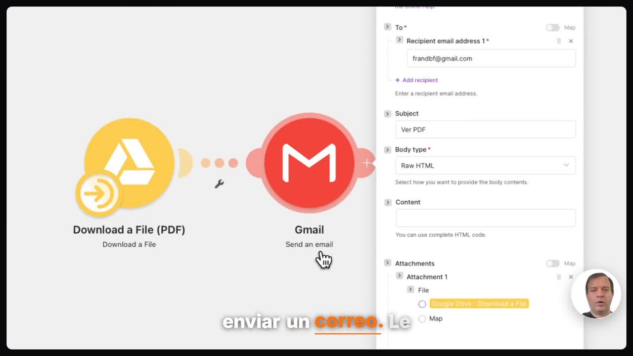 Configurar el envío de correo con adjunto en Make