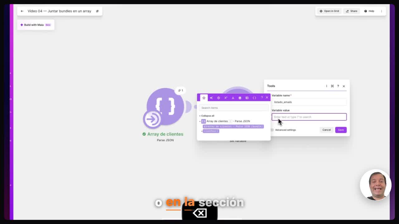Seleccionar la función map en Make
