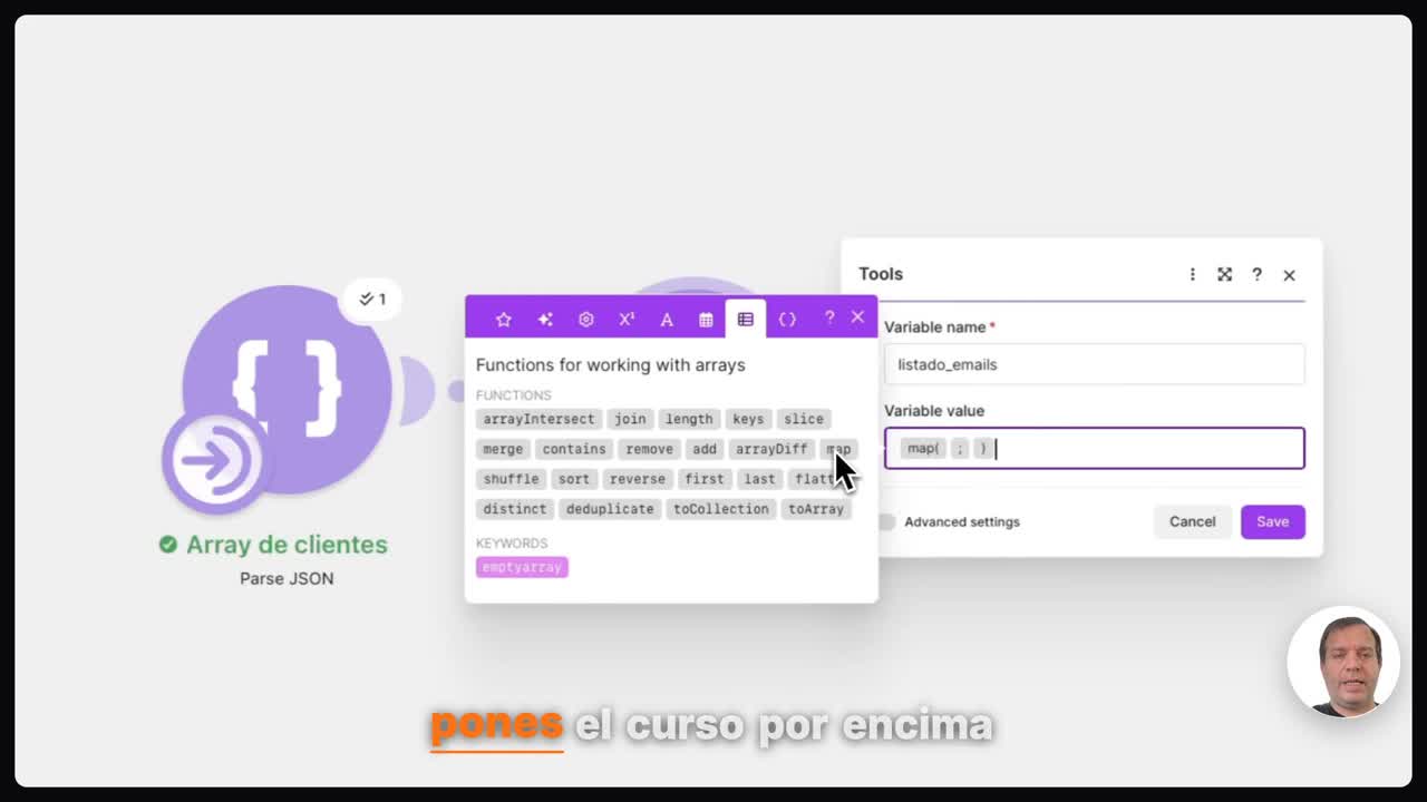 Configurar los parámetros de la función en Make