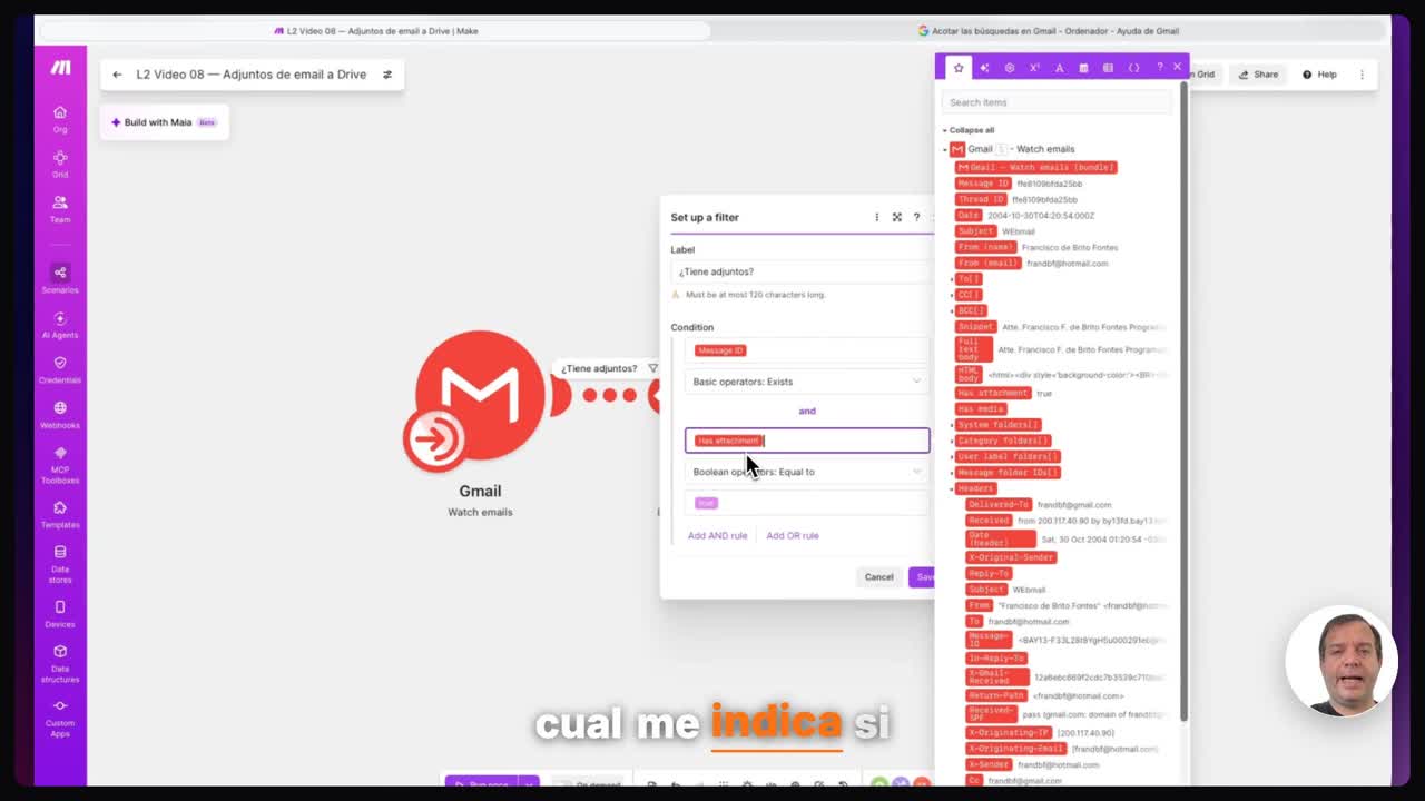 Validar la existencia de adjuntos en Make