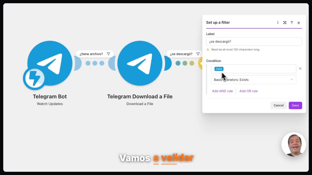 Validar la descarga y subir al Drive en Make