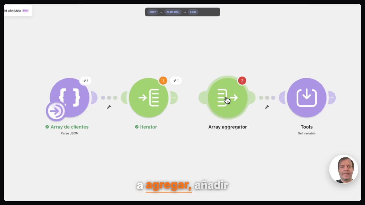 Agregar el módulo Array Aggregator en Make