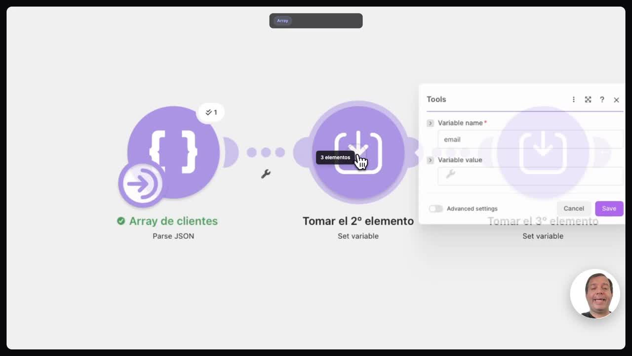 Abrir el panel de mapeo del campo destino en Make