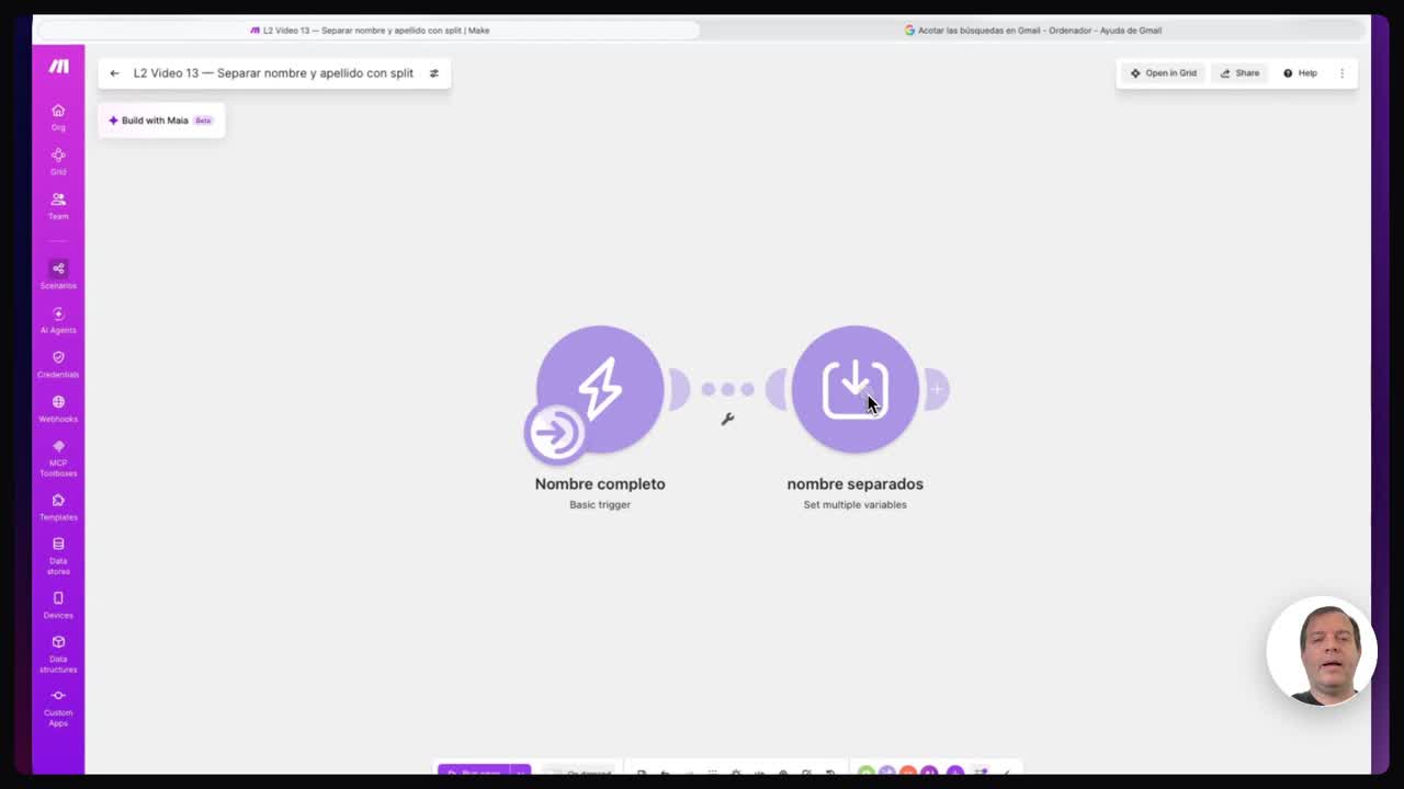 Abrir el panel de mapeo y definir variables en Make